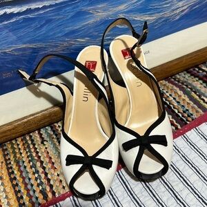 BALLIN open toe white and black with ribbons heel size Euro 37.5 US size 7.5